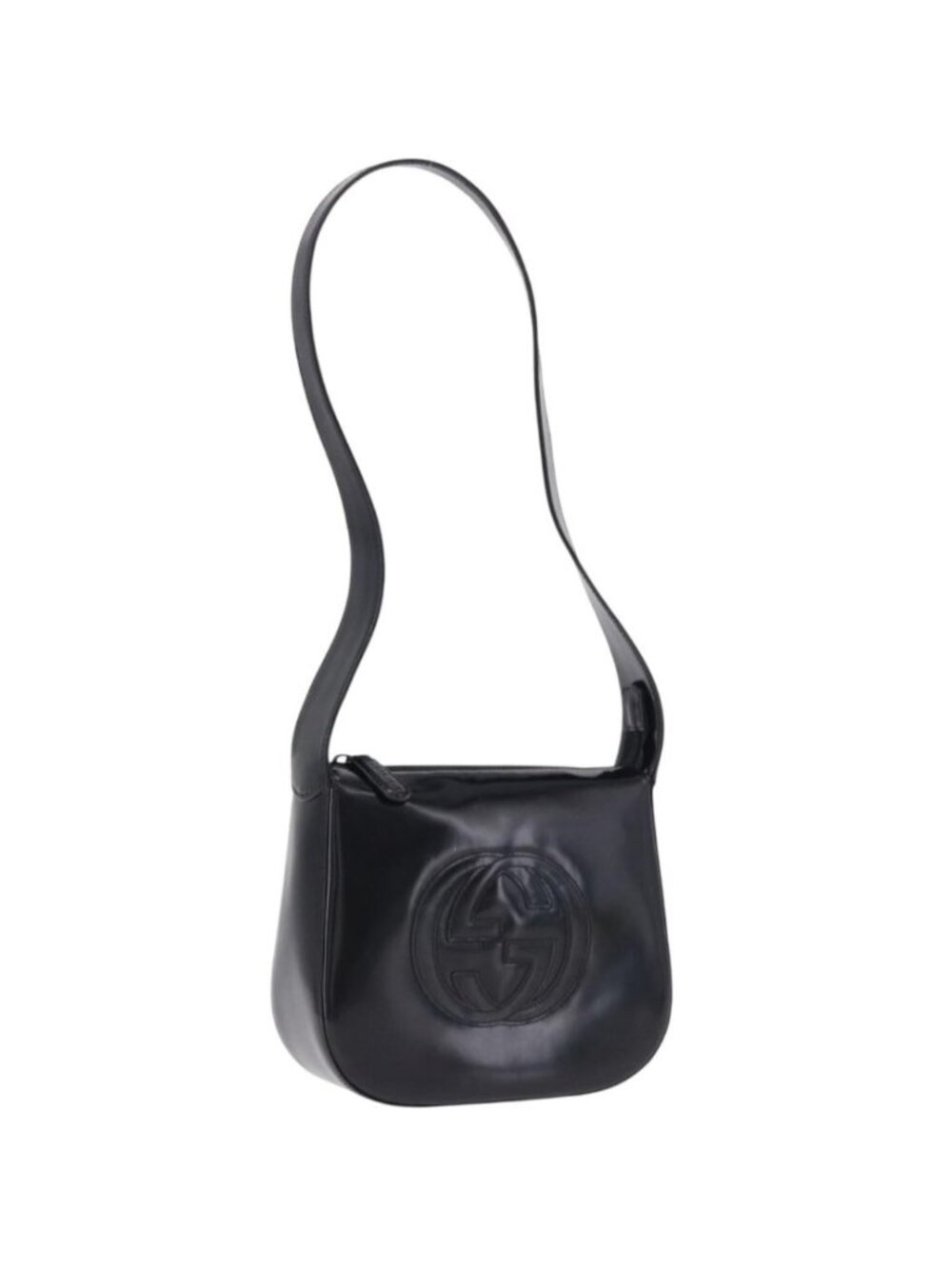 GUCCI Interlocking Shoulder Bag Patent Leather Black 007 2046 0250